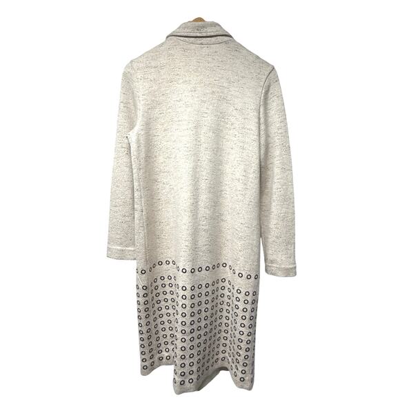 Nic + Zoe Knit Trench Coat Long Jacket Sz Medium Metal Circle Tie Neutral Beige - Picture 4 of 6
